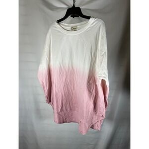 Dittos Womens XL Pink White Ombre Dip Dye Long Sleeve Oversized T-Shirt Top